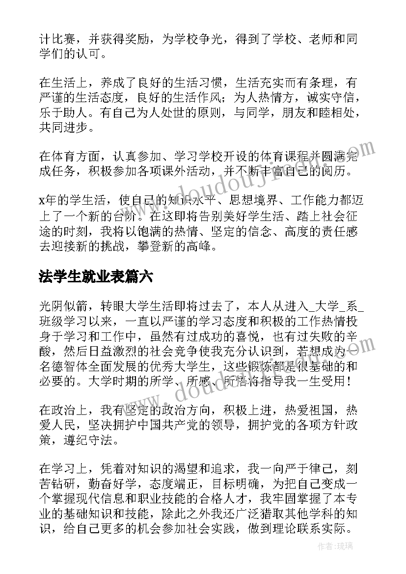 最新法学生就业表 就业自我鉴定(通用6篇)