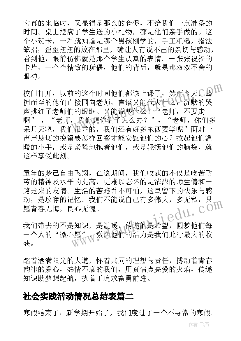 社会实践活动情况总结表 社会实践活动总结(通用5篇)