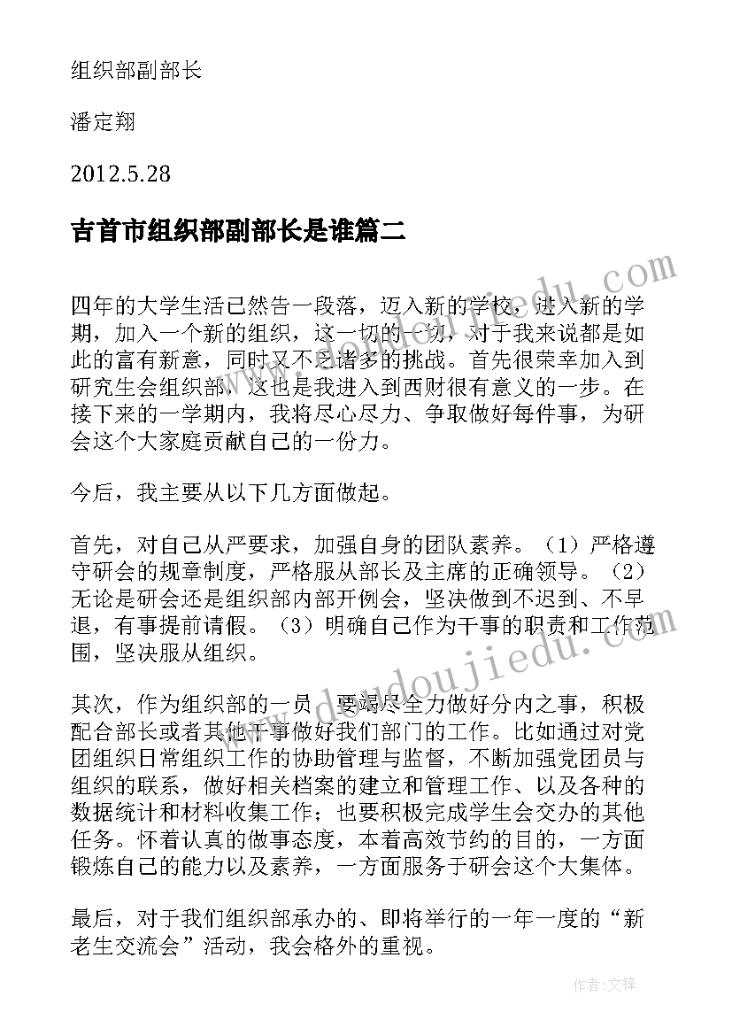 吉首市组织部副部长是谁 组织部副部长主管党建工作总结(模板5篇)