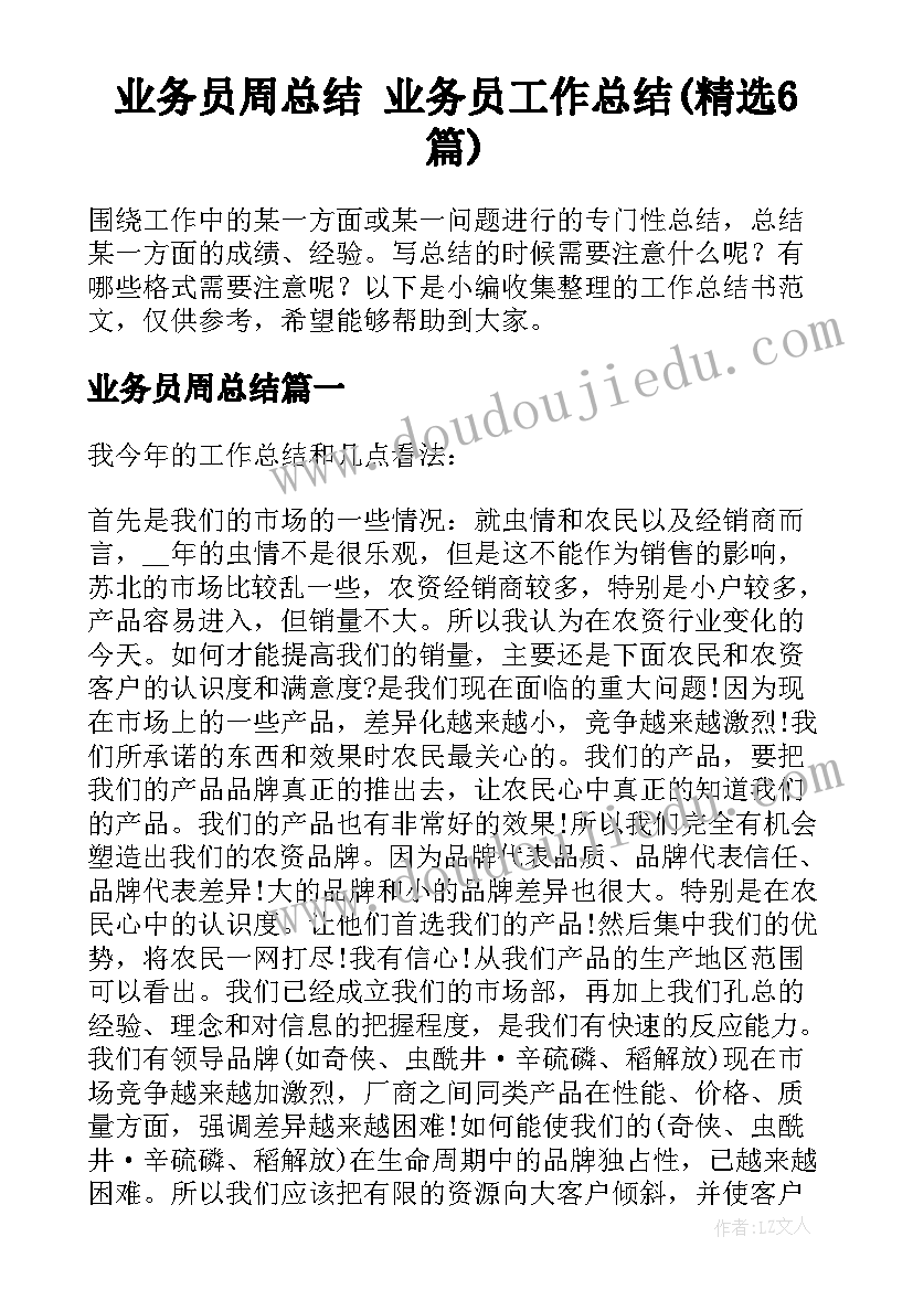 业务员周总结 业务员工作总结(精选6篇)