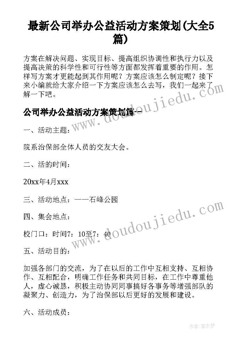 最新公司举办公益活动方案策划(大全5篇)