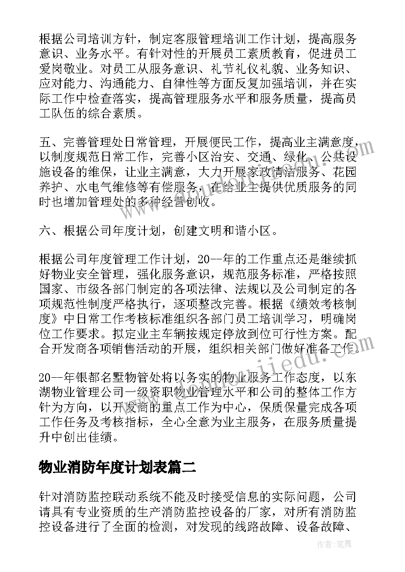 最新物业消防年度计划表(汇总5篇)