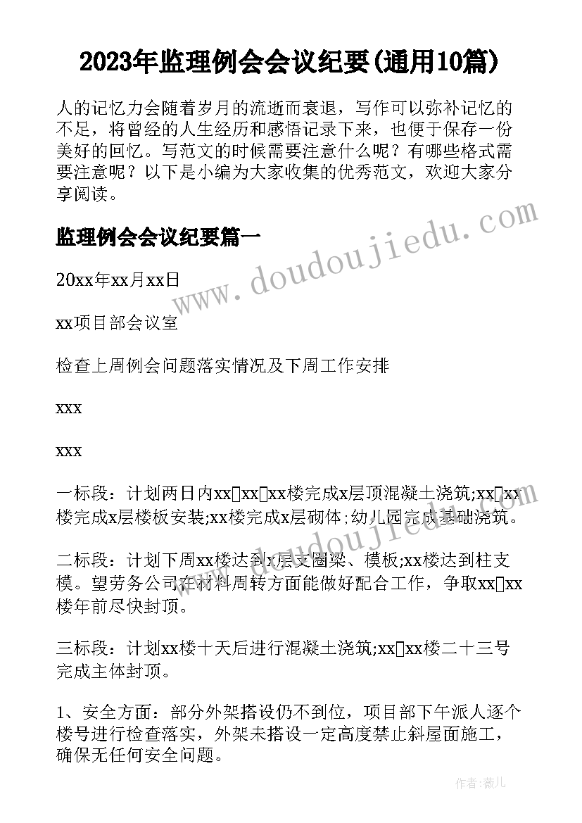 2023年监理例会会议纪要(通用10篇)