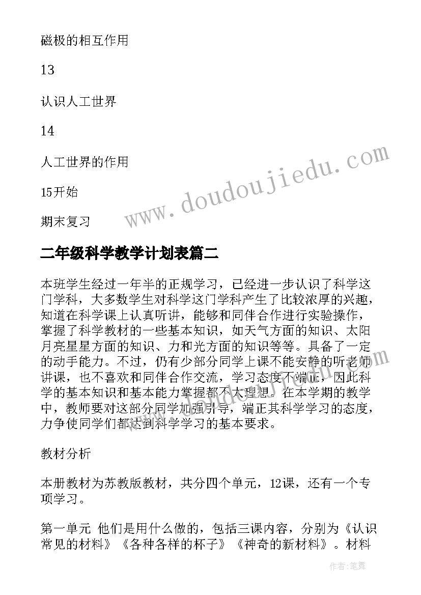 最新二年级科学教学计划表 二年级科学教学计划(实用5篇)