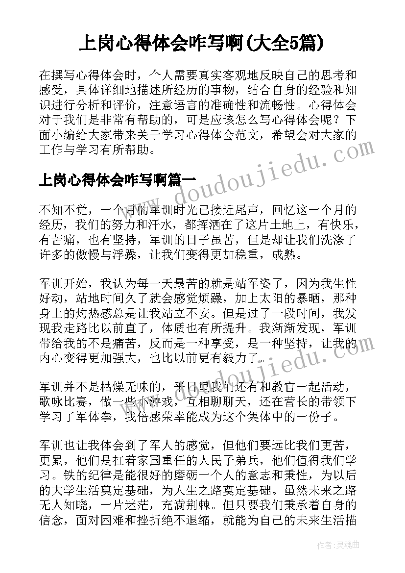 上岗心得体会咋写啊(大全5篇)