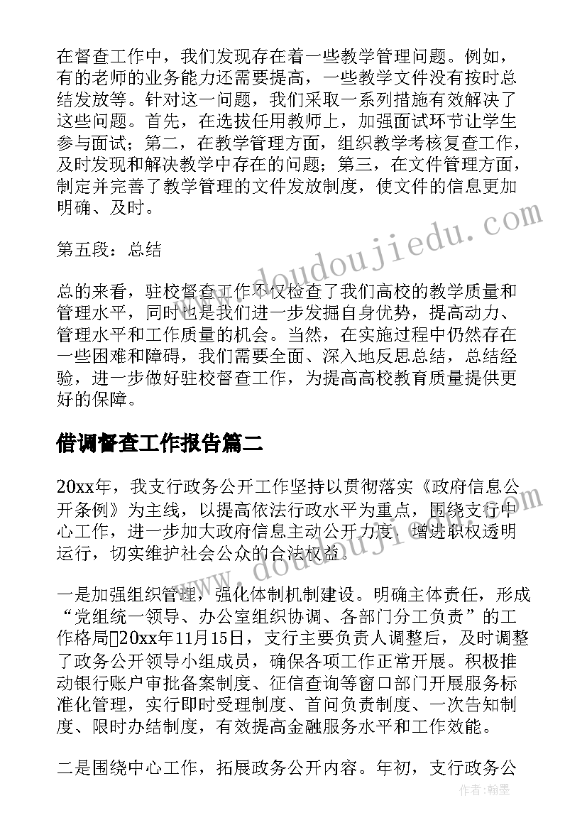 2023年借调督查工作报告(精选6篇)