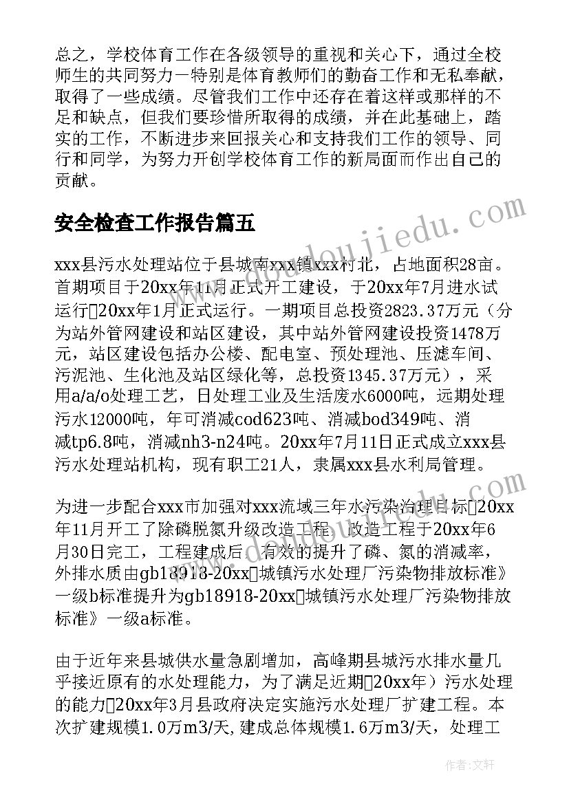 最新安全检查工作报告 专项检查工作报告(模板5篇)