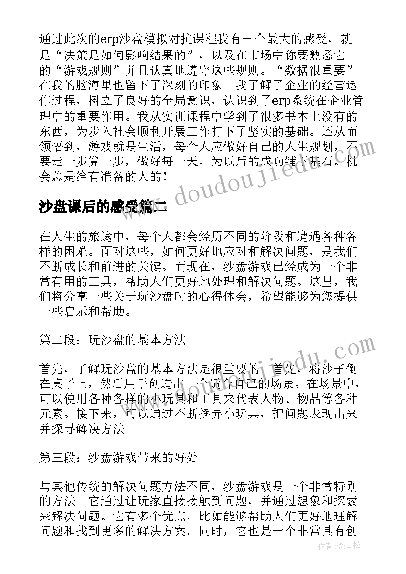 最新沙盘课后的感受 沙盘实训心得体会(优质6篇)