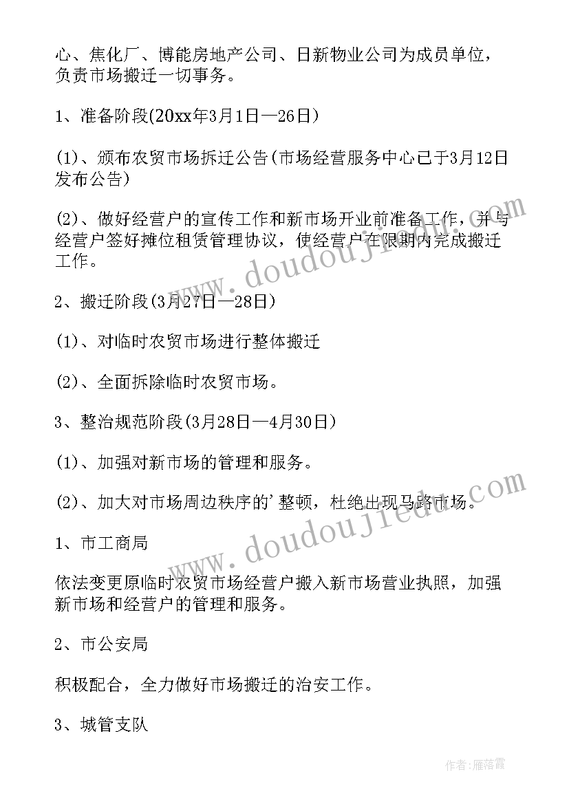 最新市场搬迁方案(汇总5篇)