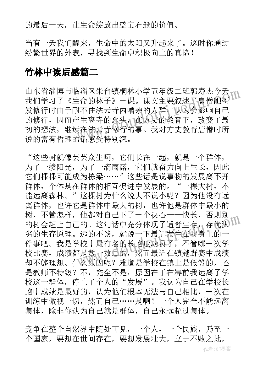 最新竹林中读后感 生命的林子读后感(通用5篇)