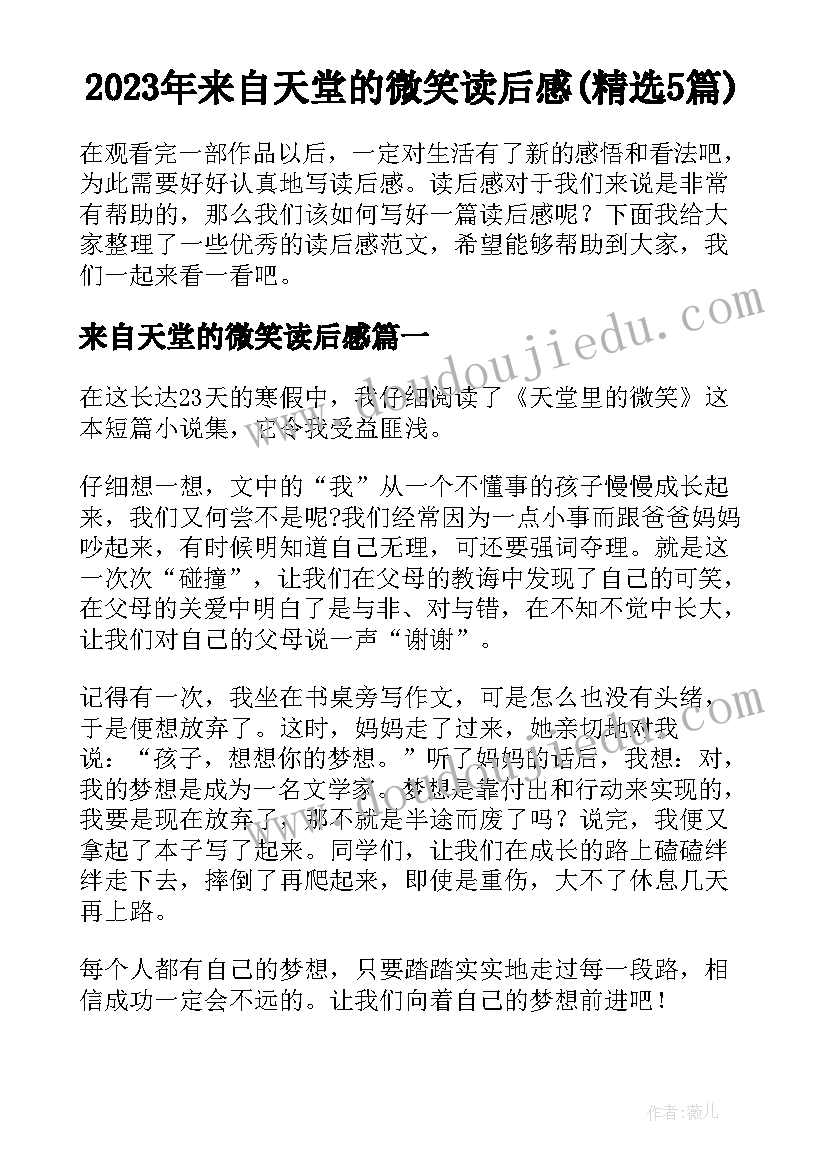 2023年来自天堂的微笑读后感(精选5篇)