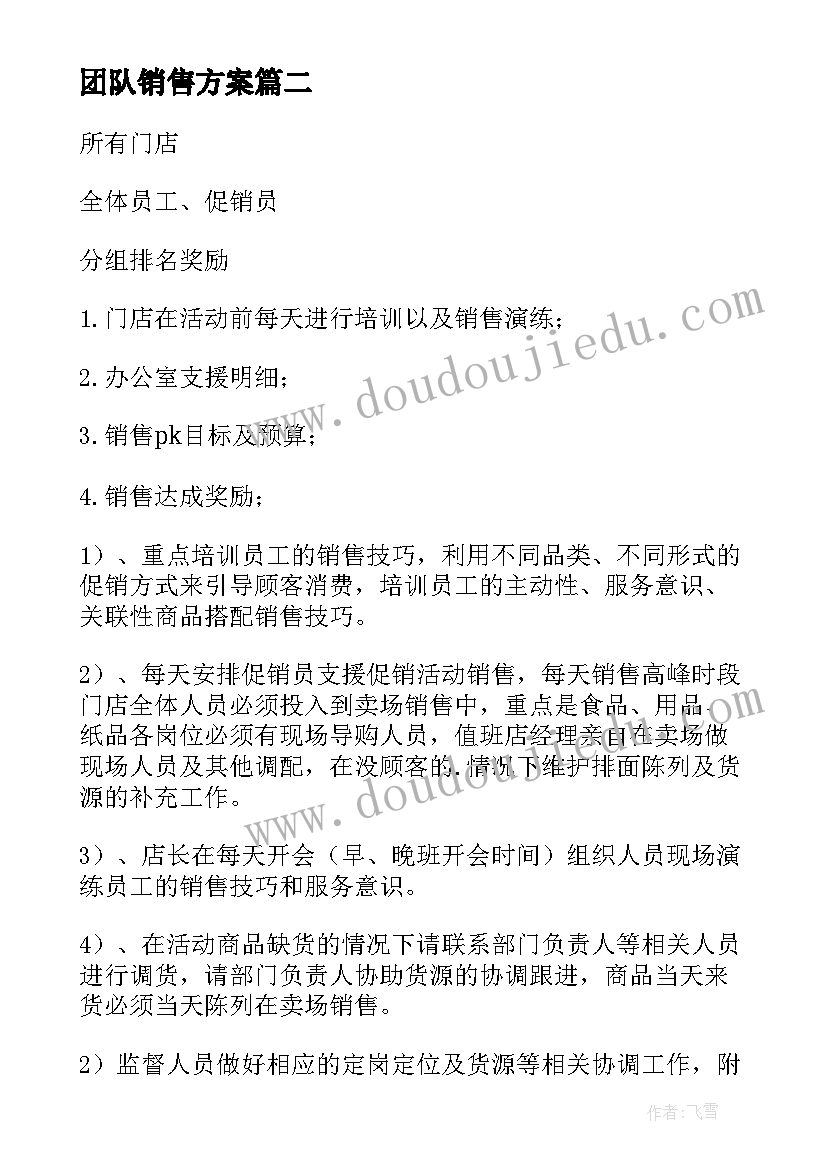 2023年团队销售方案(精选5篇)