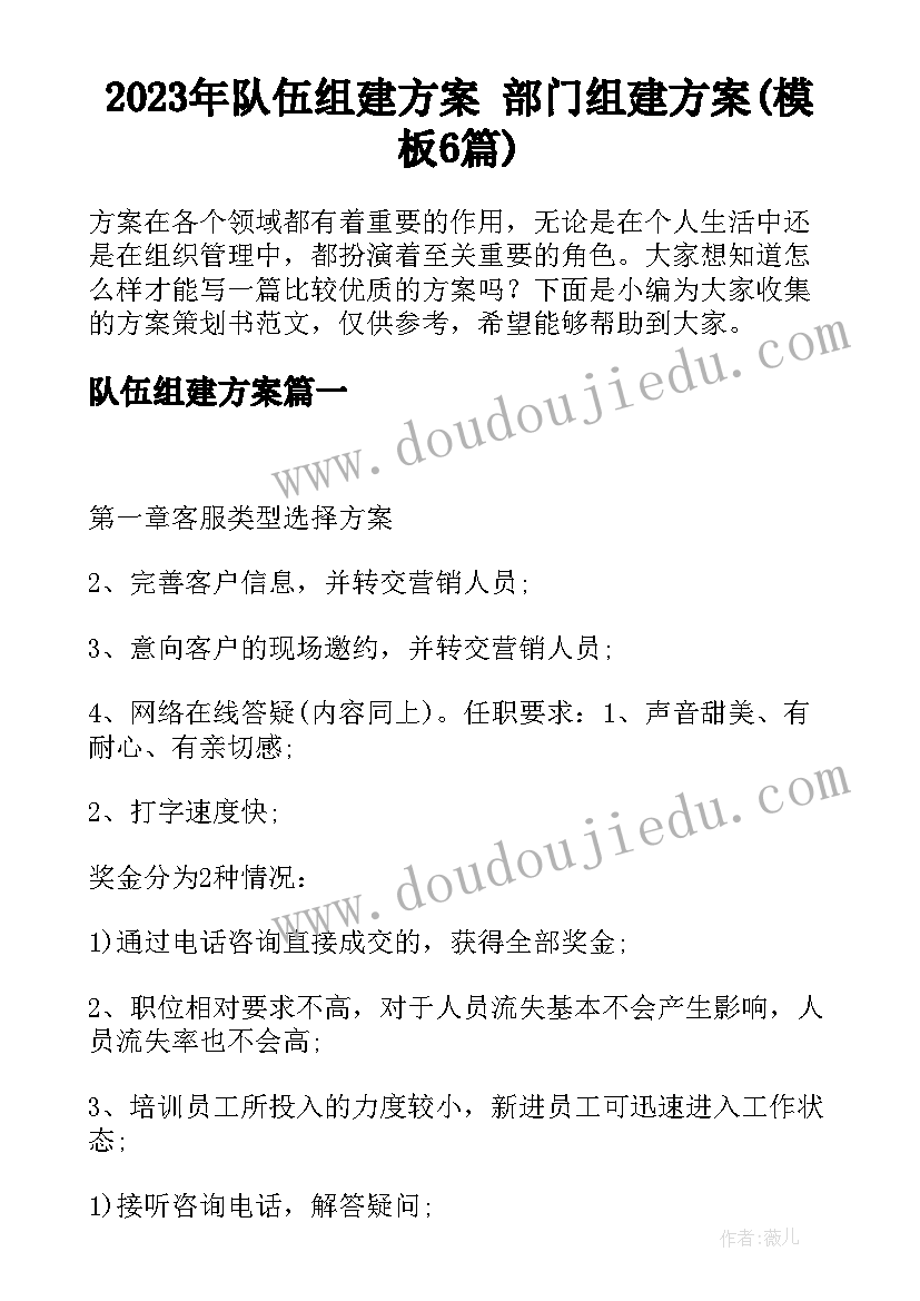 2023年队伍组建方案 部门组建方案(模板6篇)