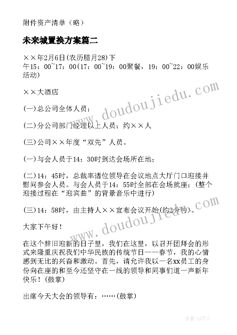 2023年未来城置换方案 资产置换重组方案(优秀5篇)