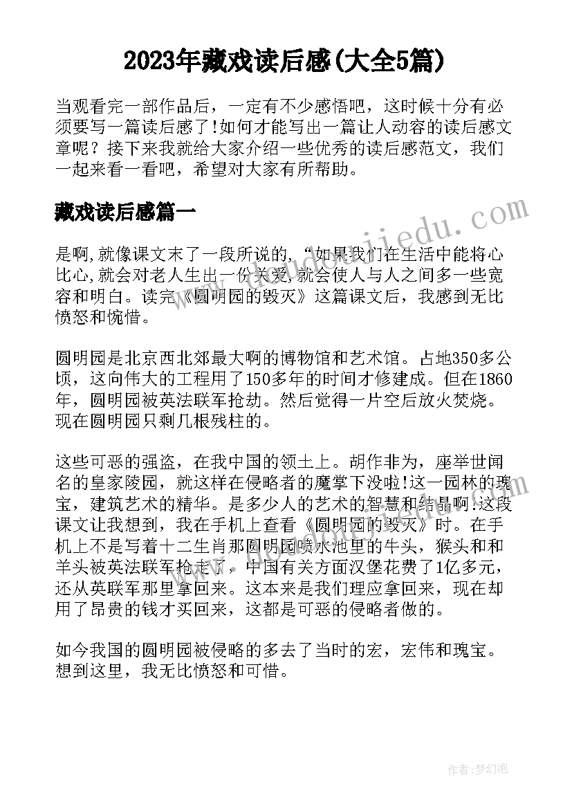 2023年藏戏读后感(大全5篇)