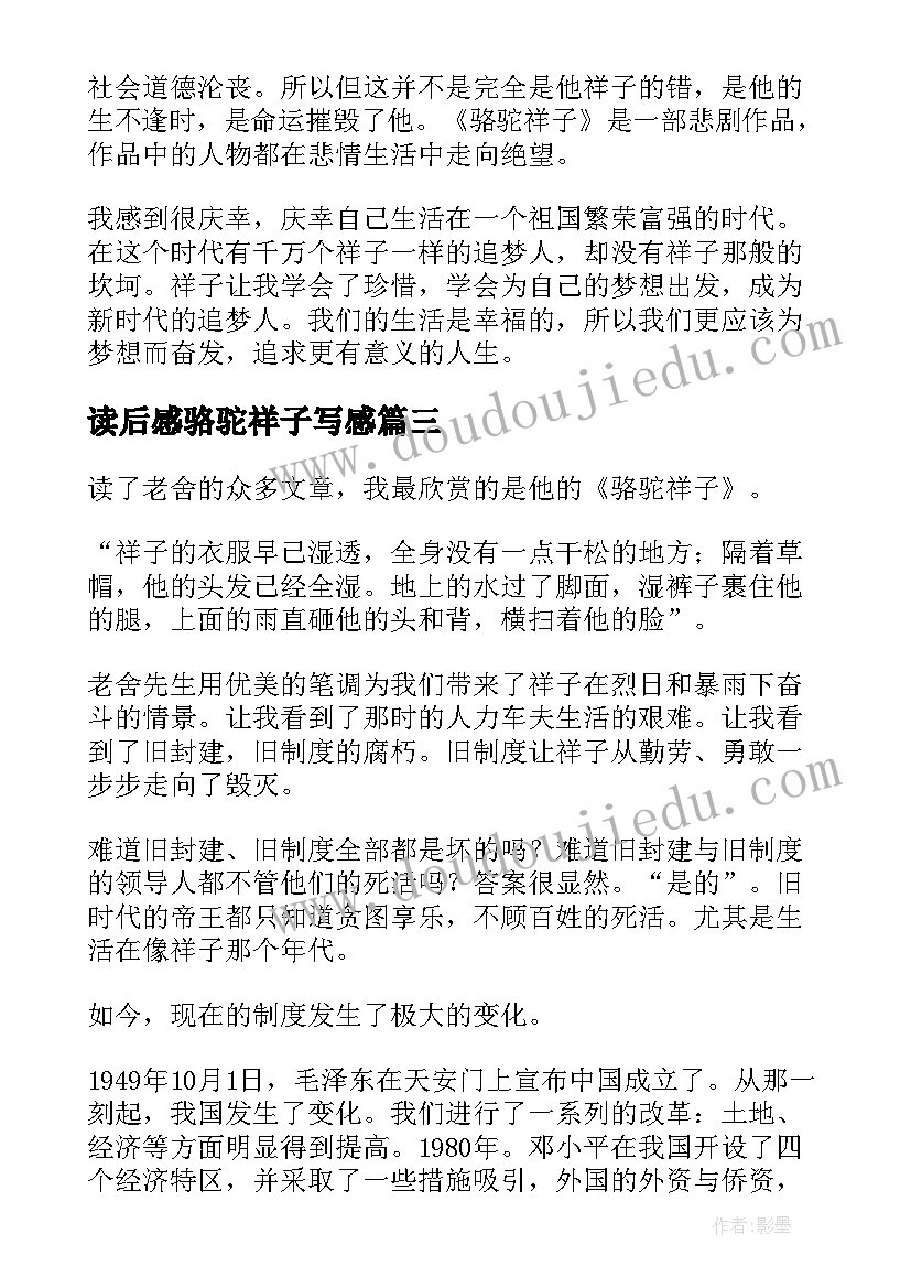 2023年读后感骆驼祥子写感(汇总7篇)