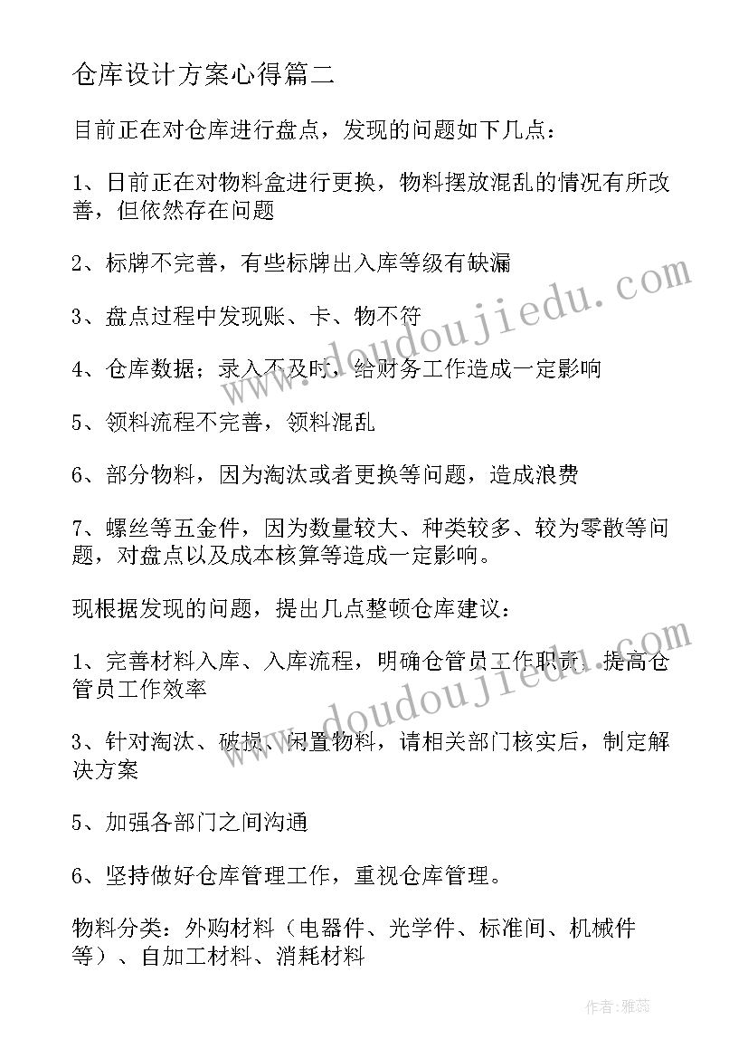 仓库设计方案心得(大全6篇)