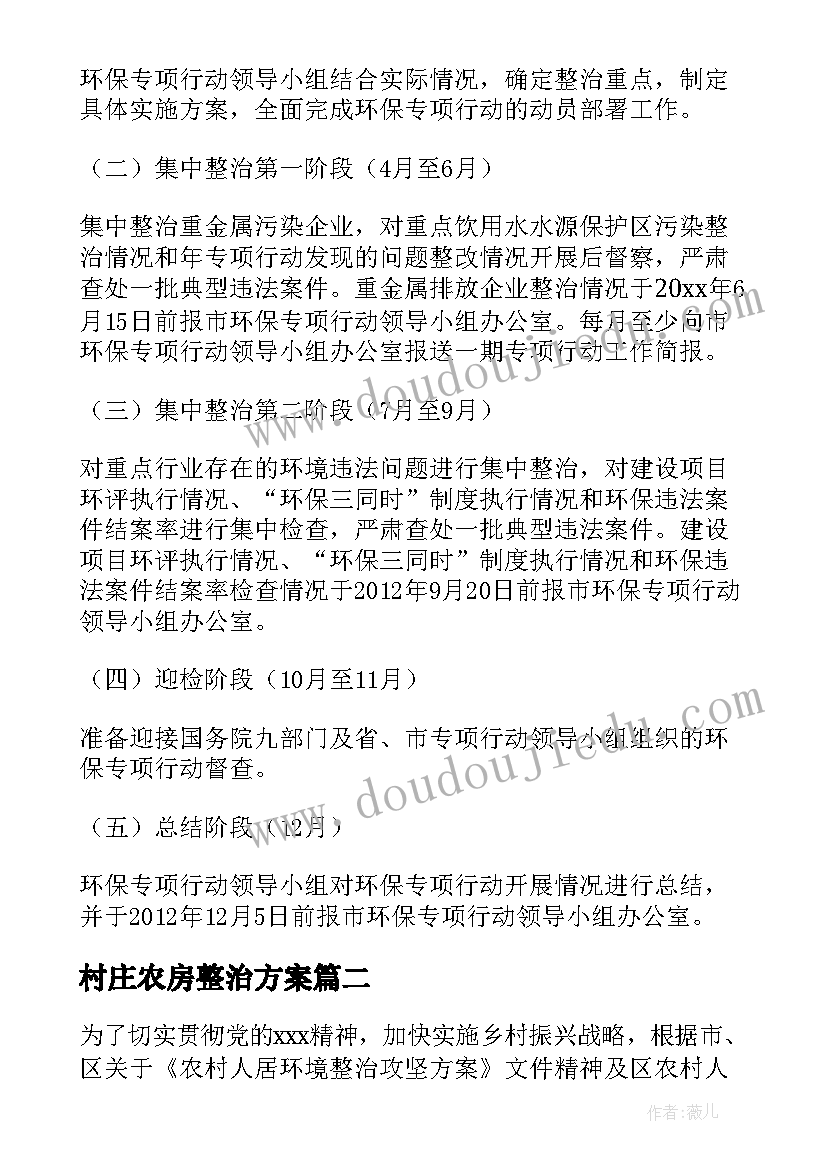 最新村庄农房整治方案(精选5篇)