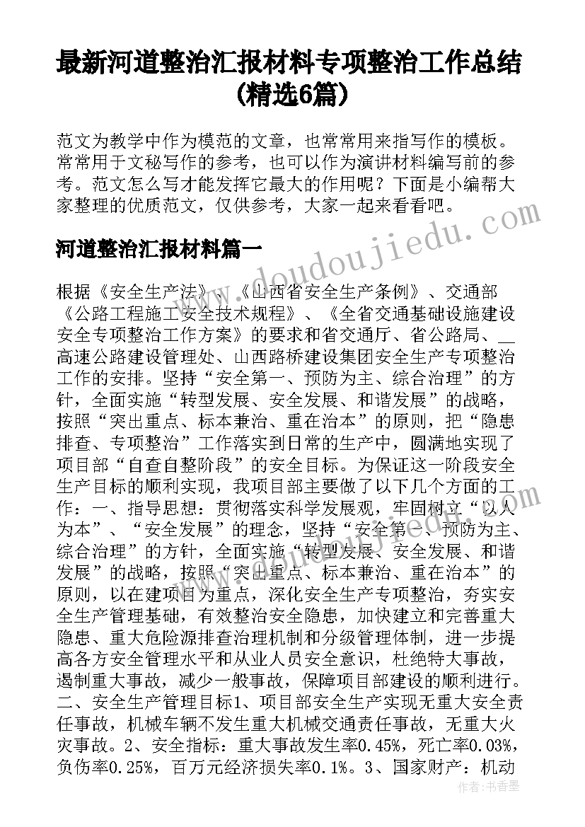 最新河道整治汇报材料 专项整治工作总结(精选6篇)