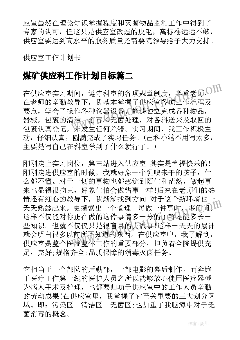 2023年煤矿供应科工作计划目标(优质5篇)