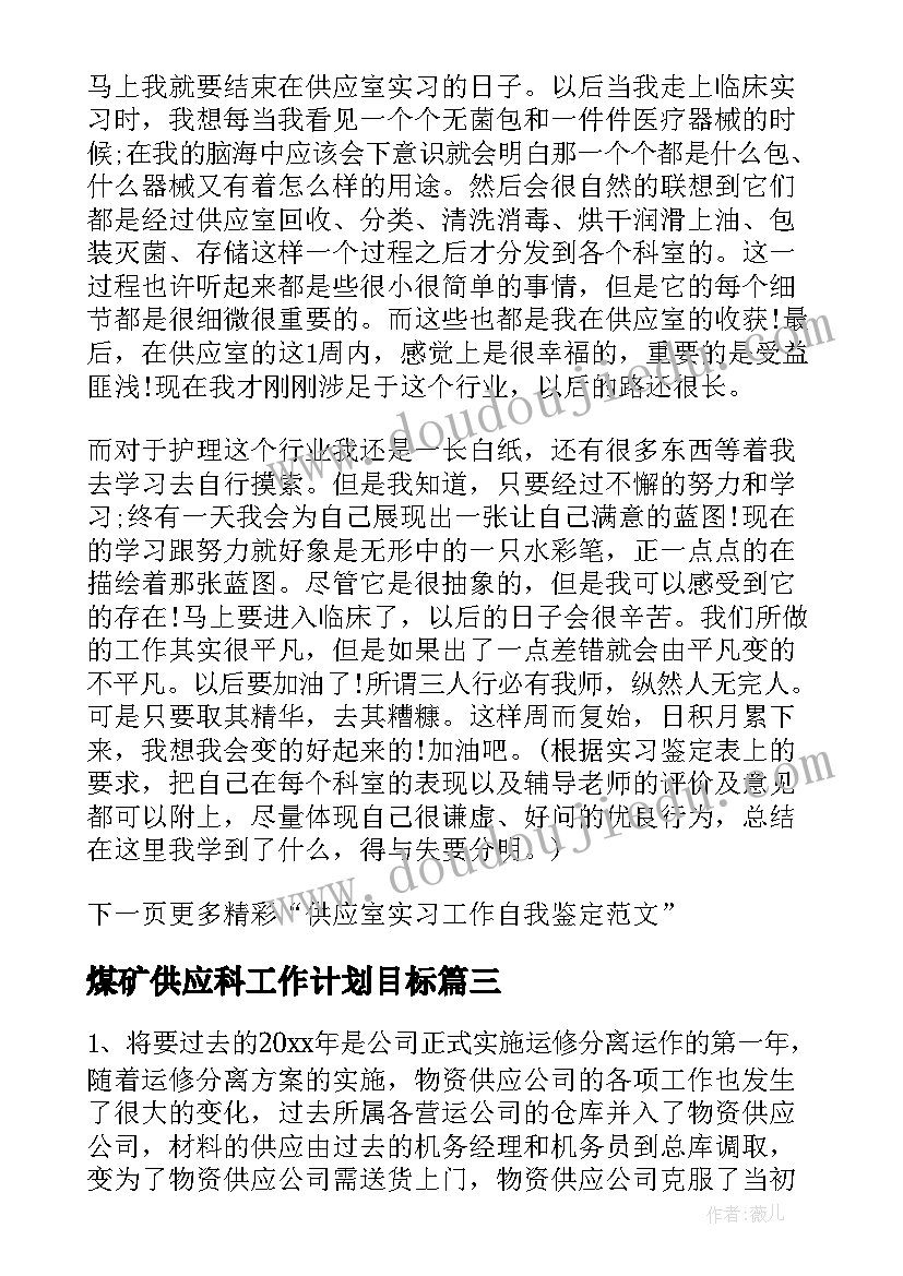 2023年煤矿供应科工作计划目标(优质5篇)