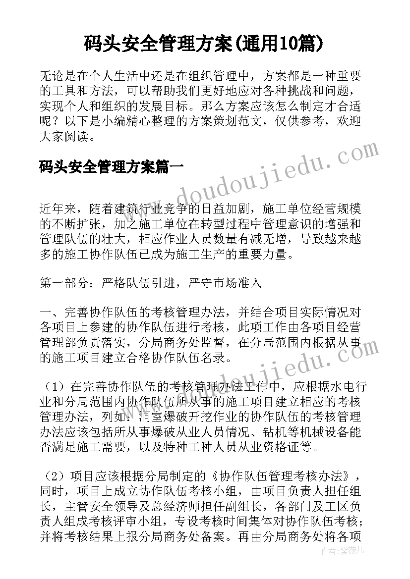 码头安全管理方案(通用10篇)