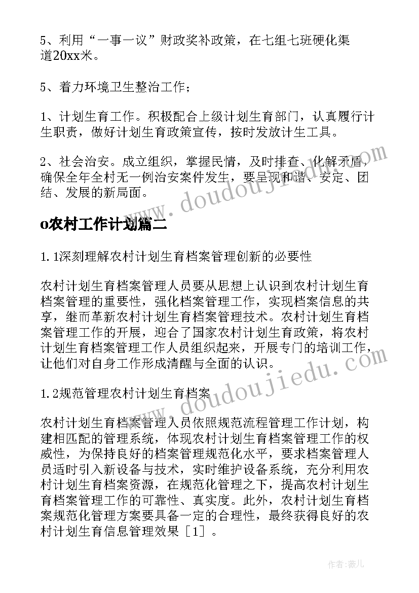 2023年o农村工作计划 农村工作计划(大全10篇)