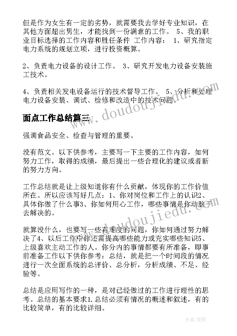 面点工作总结(通用5篇)