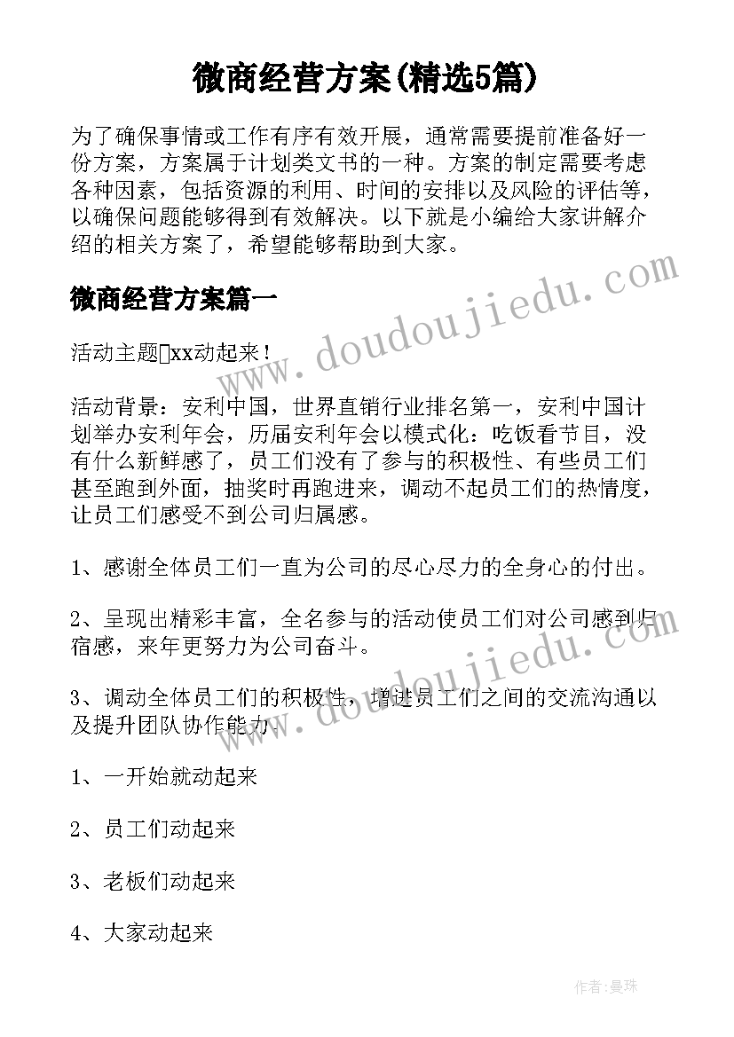 微商经营方案(精选5篇)