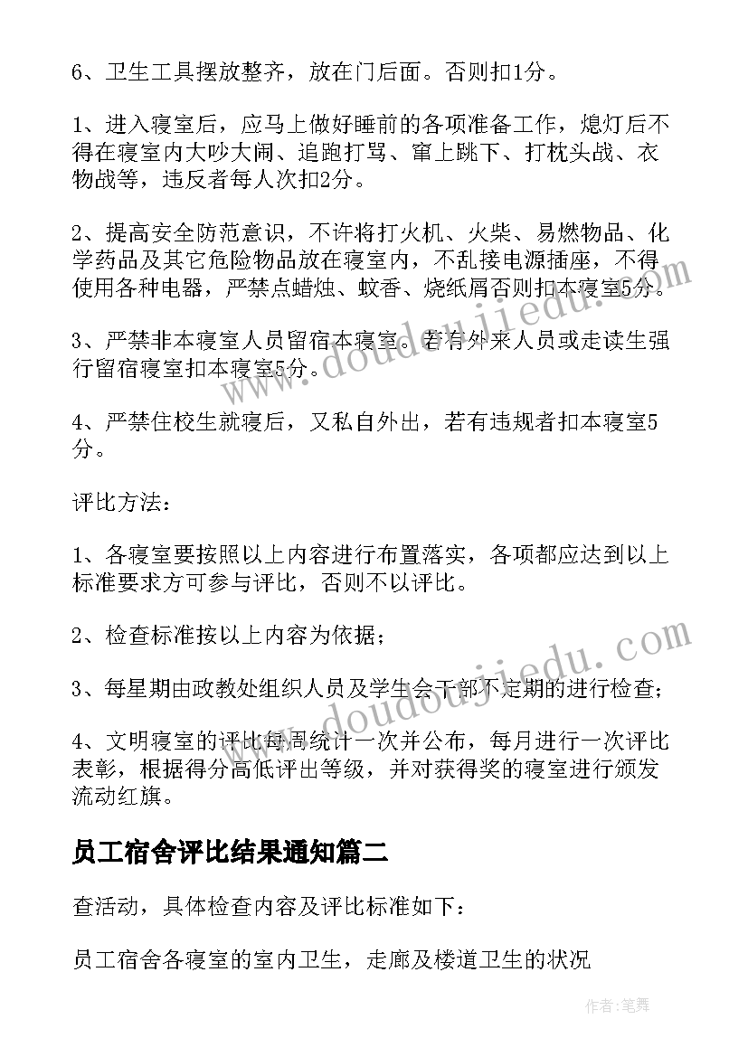 2023年员工宿舍评比结果通知 文明宿舍评比方案(优秀5篇)