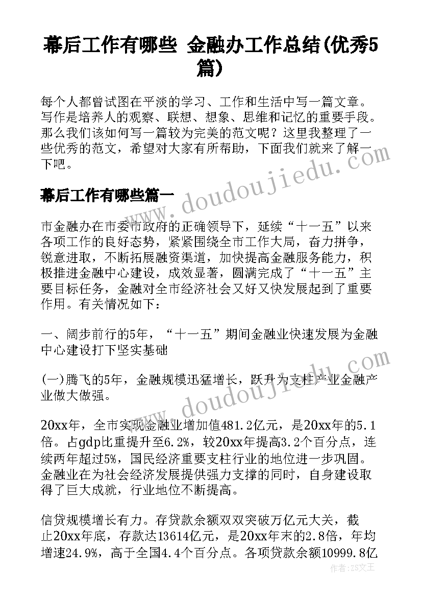 幕后工作有哪些 金融办工作总结(优秀5篇)