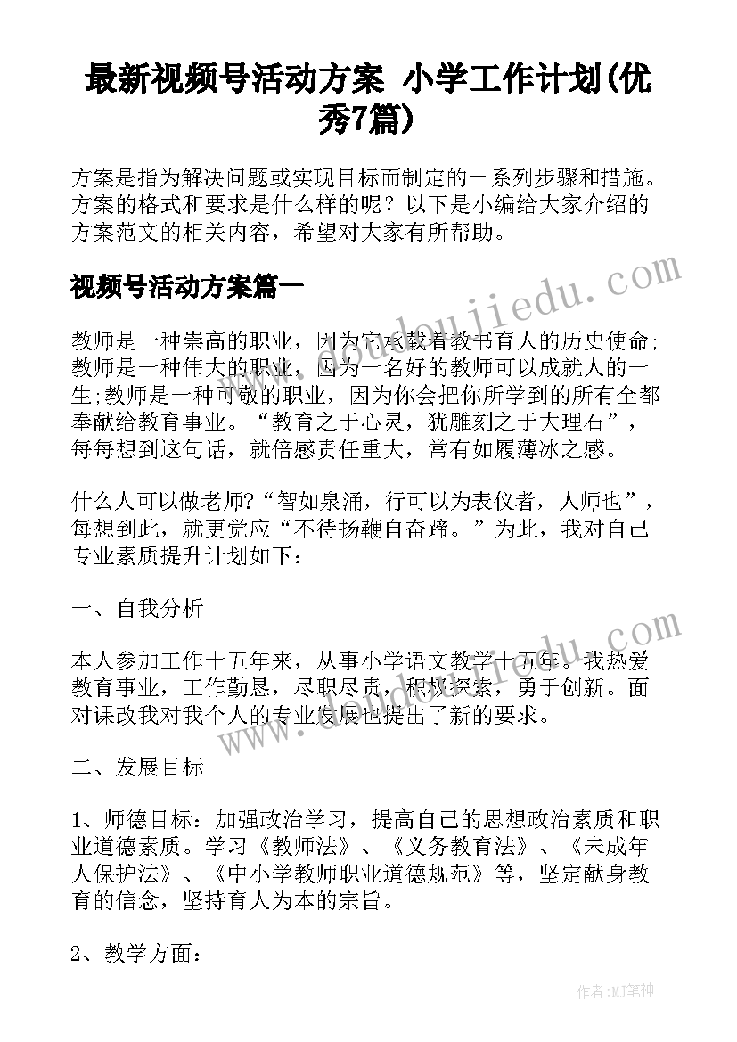 最新视频号活动方案 小学工作计划(优秀7篇)