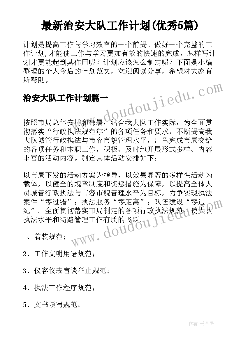 最新治安大队工作计划(优秀5篇)