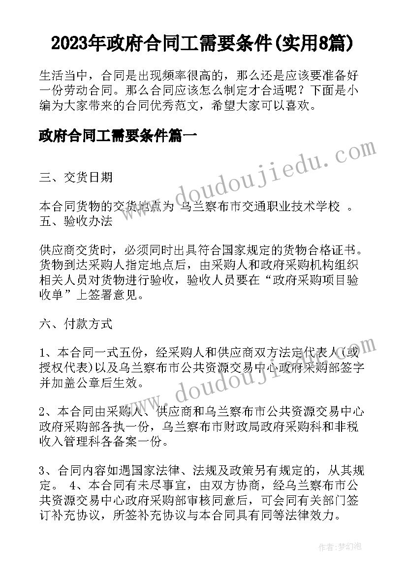 2023年政府合同工需要条件(实用8篇)