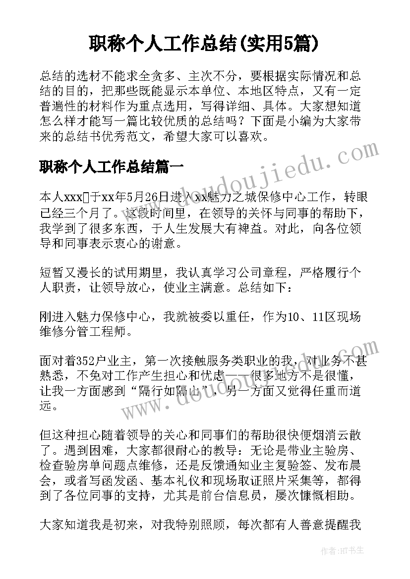 职称个人工作总结(实用5篇)