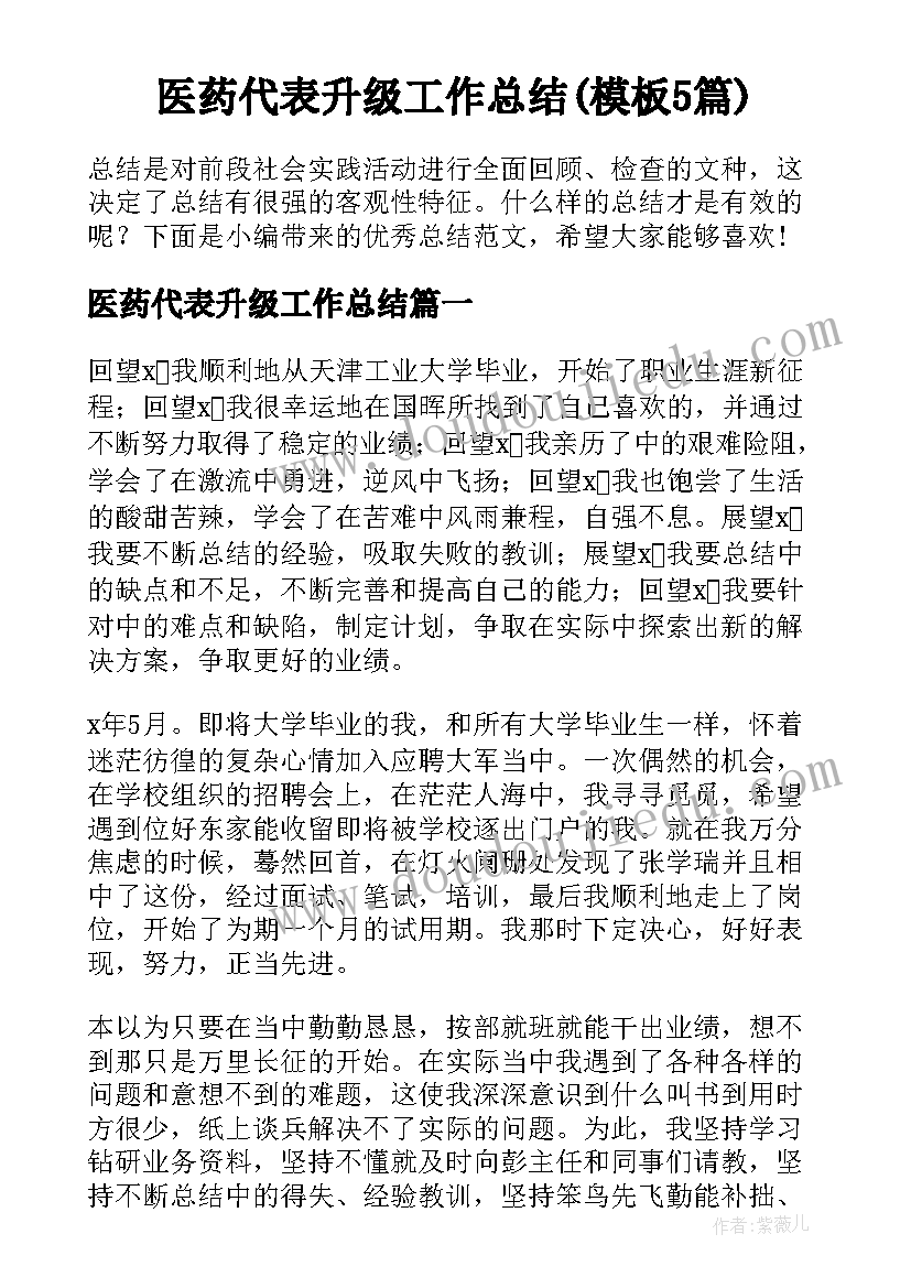 医药代表升级工作总结(模板5篇)