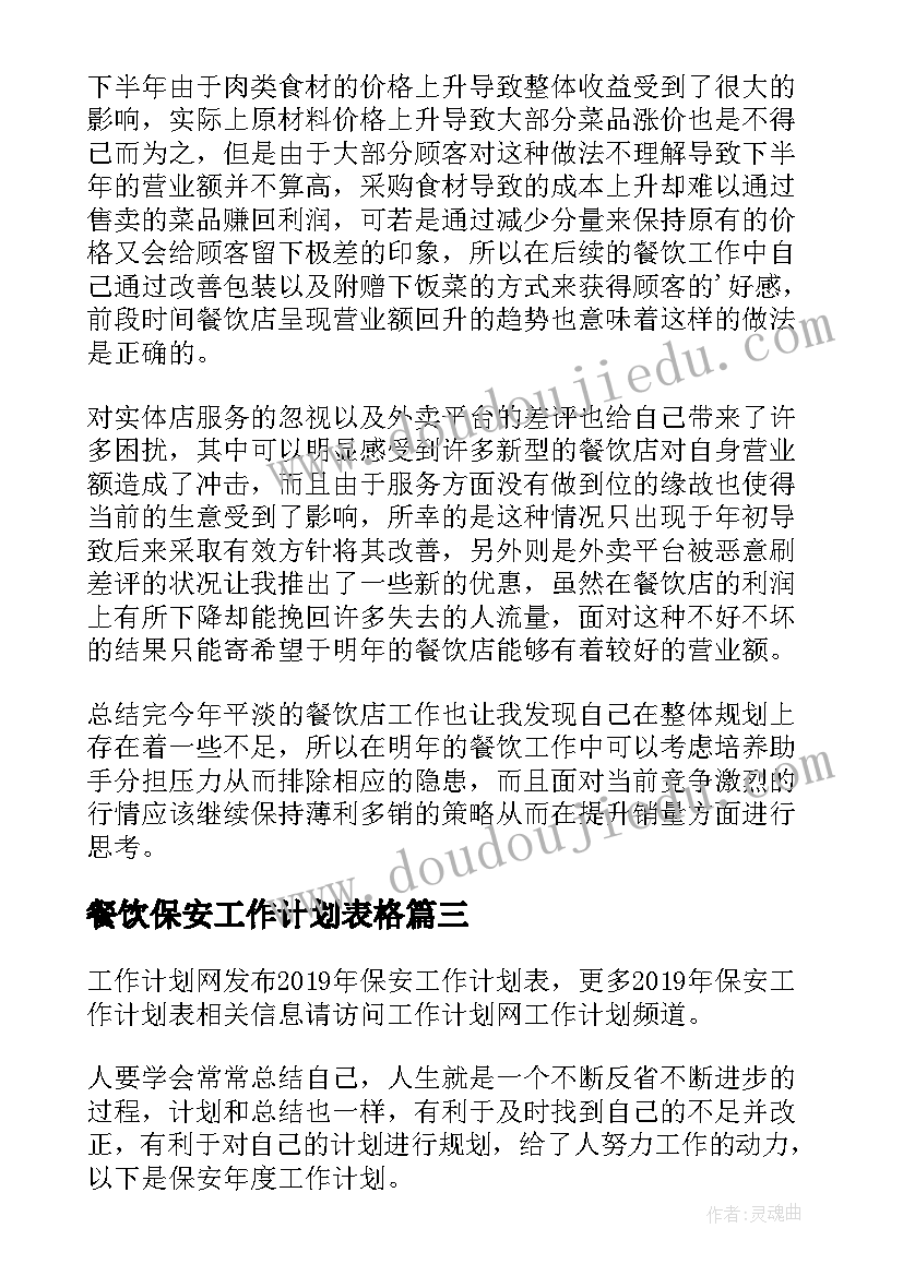 最新餐饮保安工作计划表格 保安队工作计划保安队工作计划表(优秀5篇)