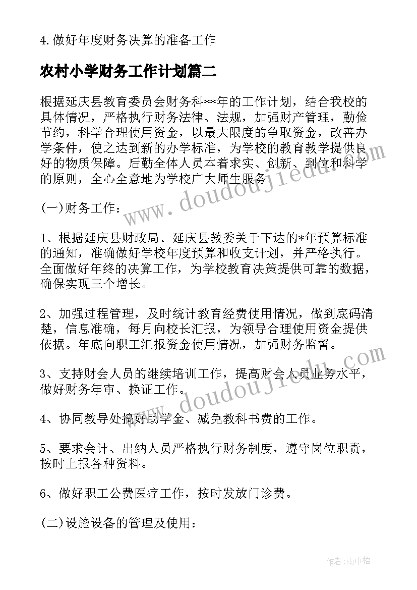 2023年农村小学财务工作计划(模板6篇)