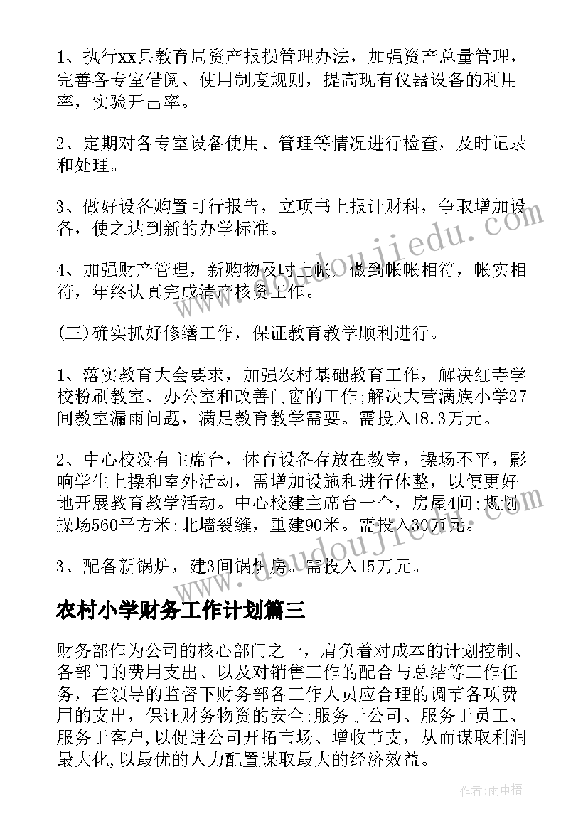 2023年农村小学财务工作计划(模板6篇)