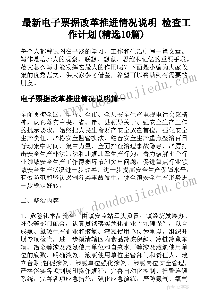 最新电子票据改革推进情况说明 检查工作计划(精选10篇)