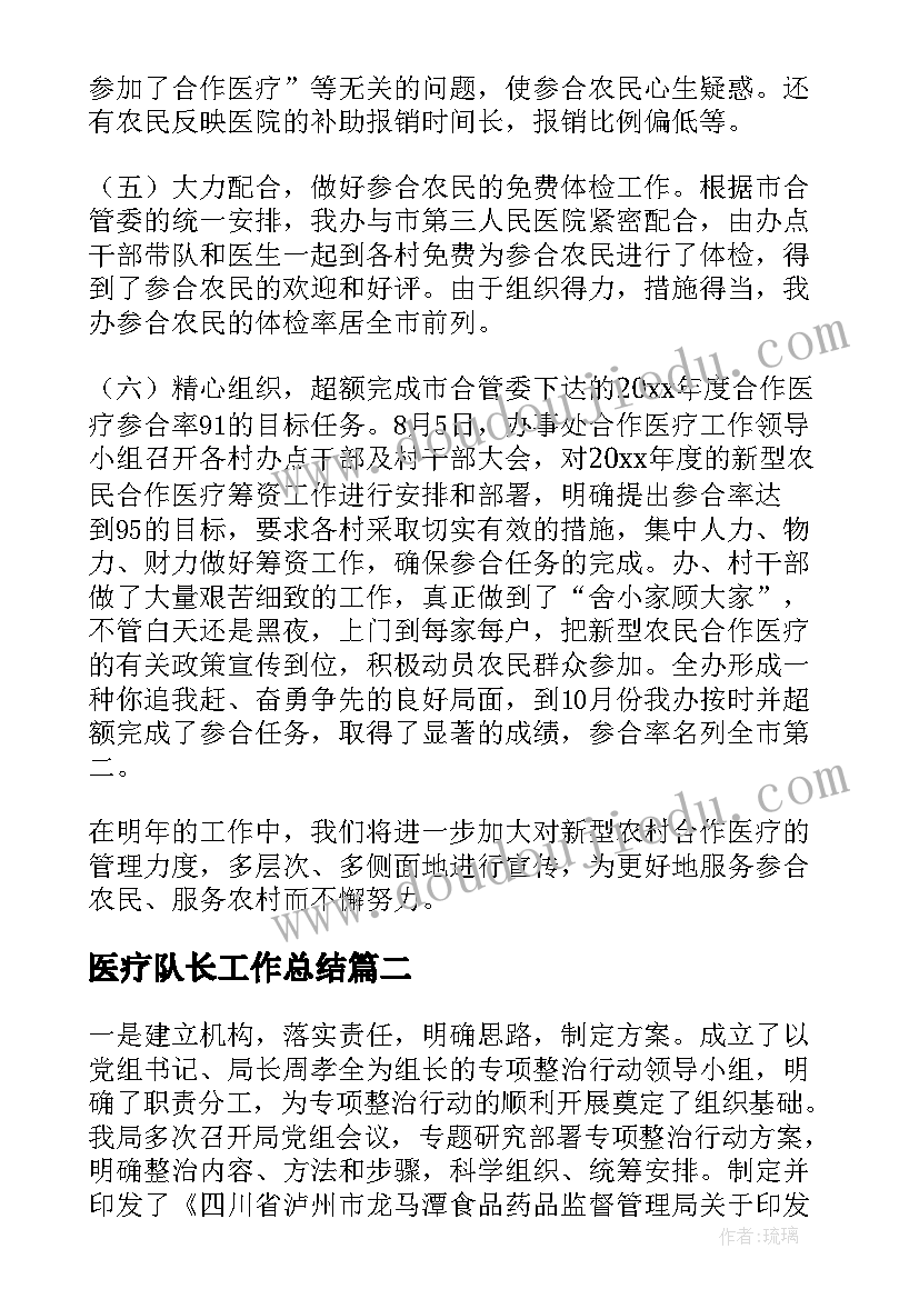 2023年医疗队长工作总结(优质7篇)