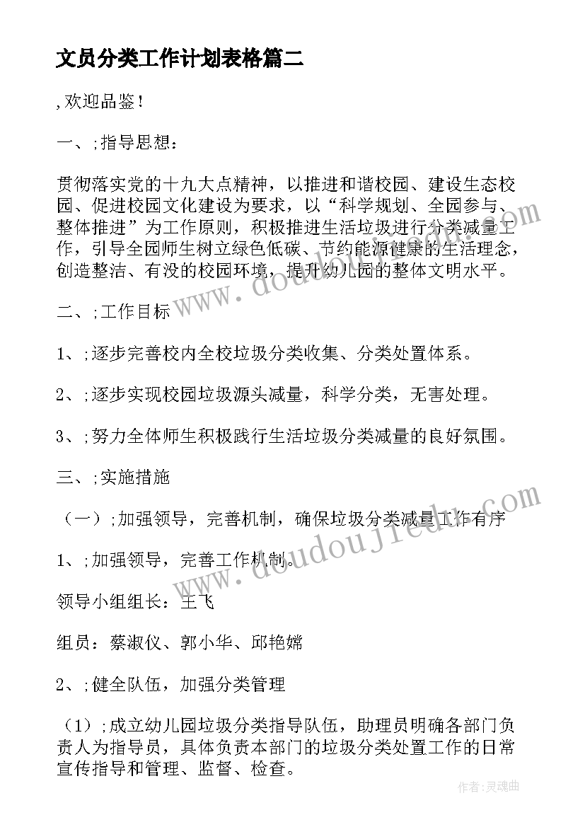 2023年文员分类工作计划表格 文员每周工作计划表(优质5篇)