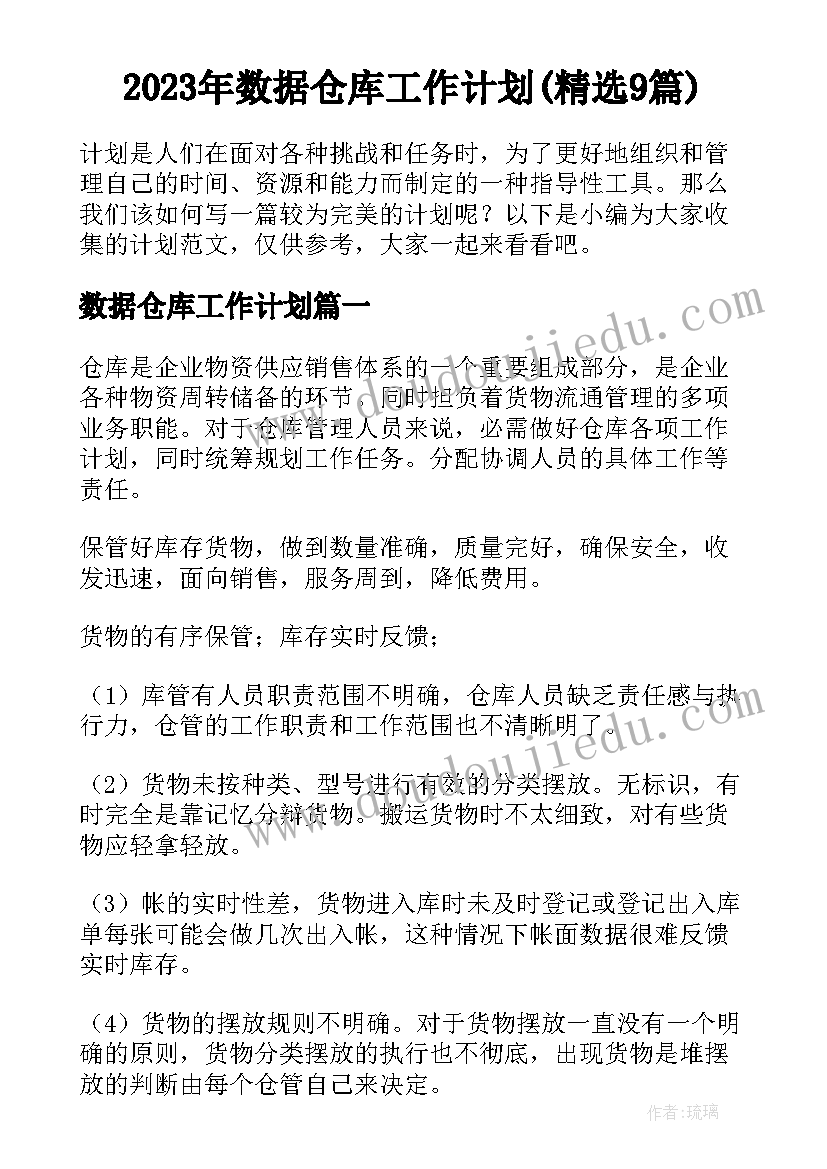 2023年数据仓库工作计划(精选9篇)