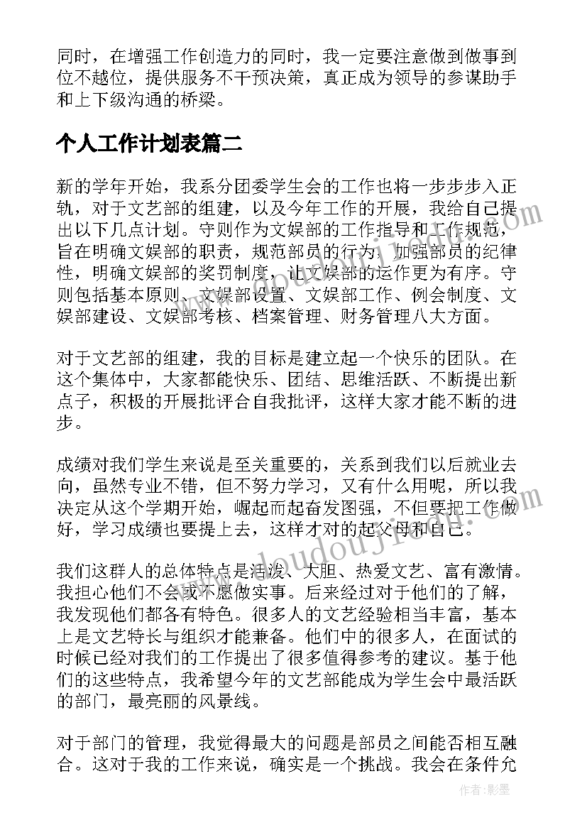 2023年个人工作计划表 个人工作计划(优秀7篇)