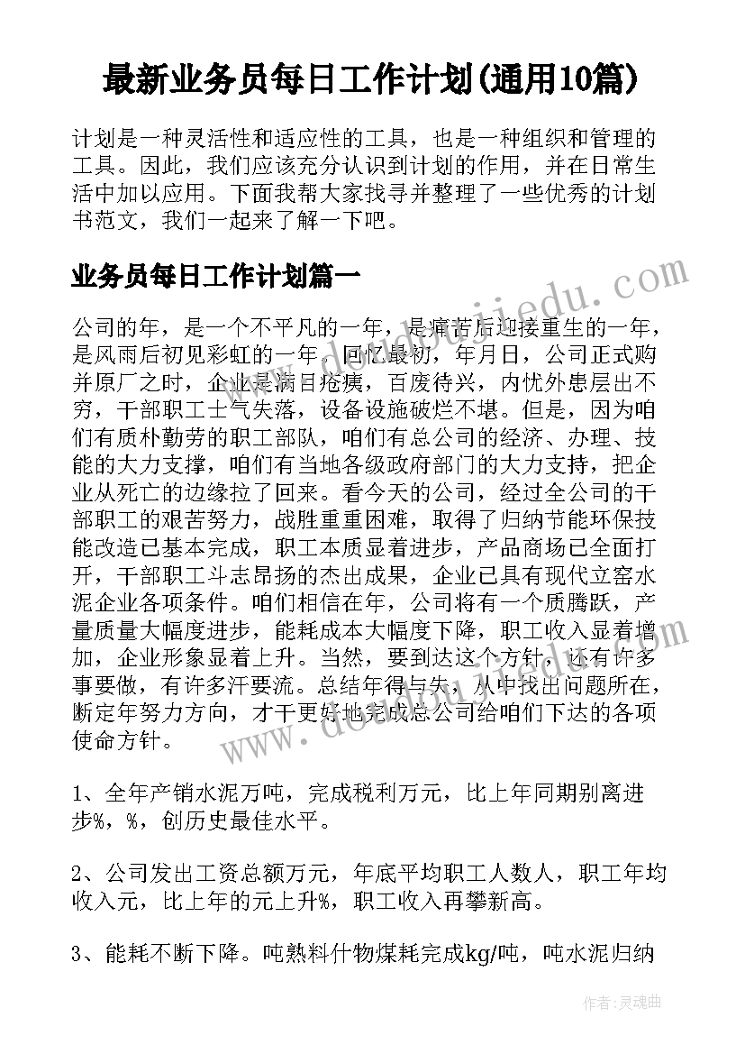 最新业务员每日工作计划(通用10篇)