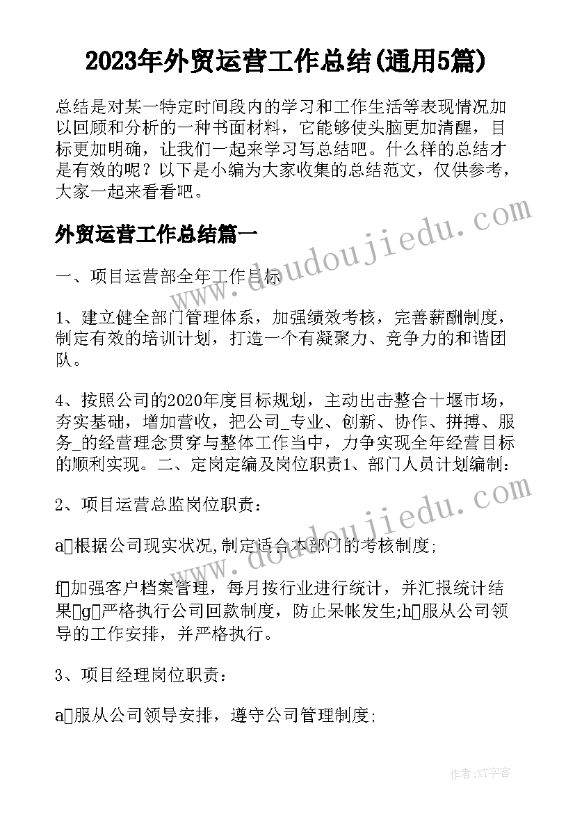 2023年外贸运营工作总结(通用5篇)