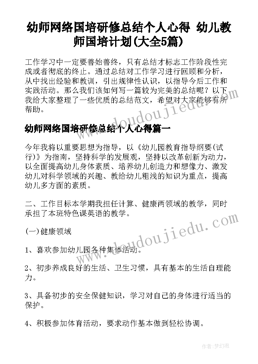 幼师网络国培研修总结个人心得 幼儿教师国培计划(大全5篇)