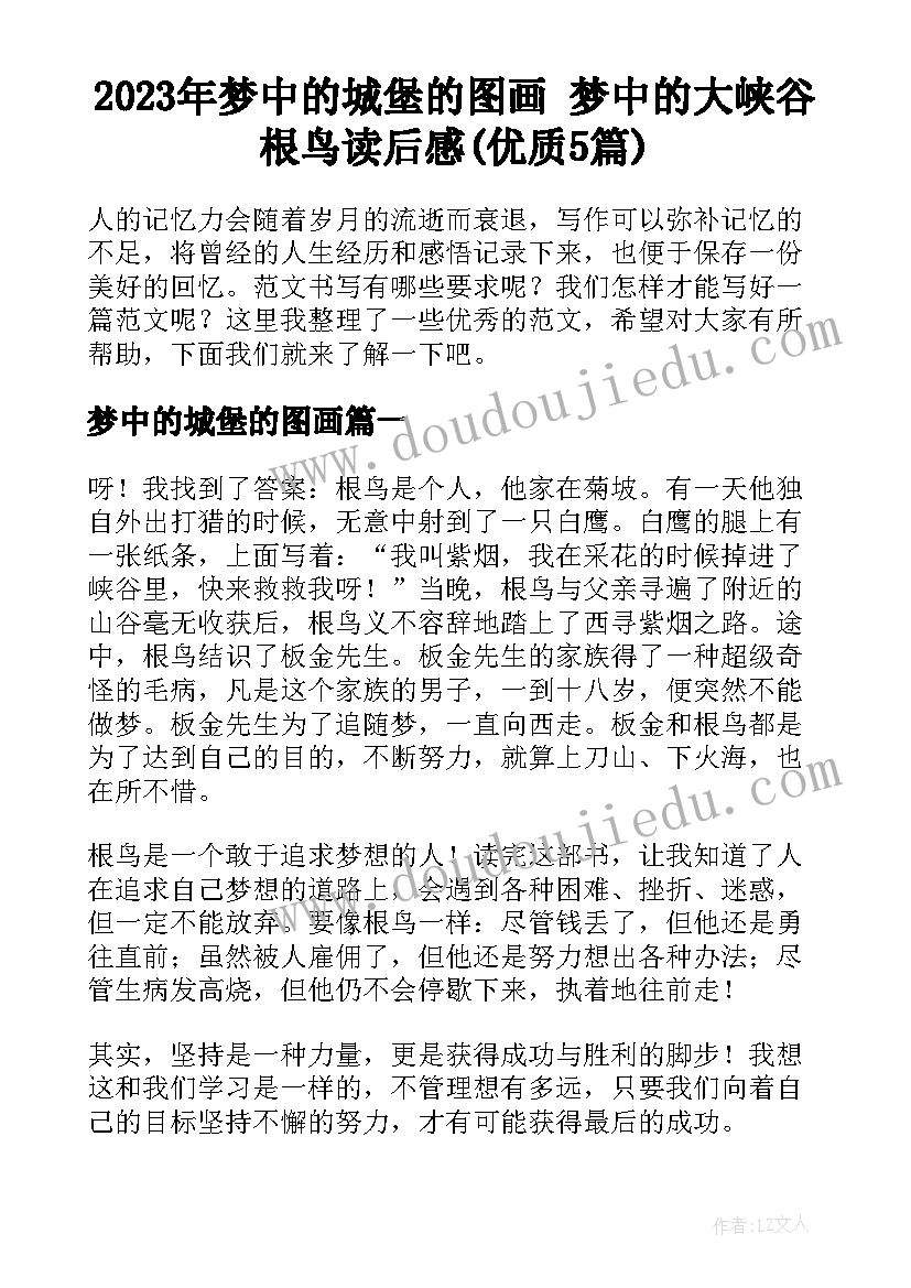 2023年梦中的城堡的图画 梦中的大峡谷根鸟读后感(优质5篇)