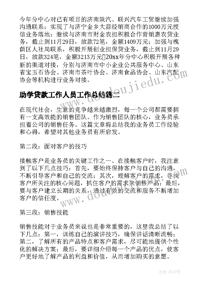 助学贷款工作人员工作总结 信用社助学贷款工作总结(优秀6篇)