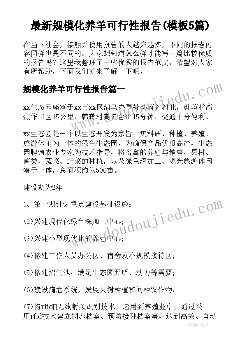 最新规模化养羊可行性报告(模板5篇)